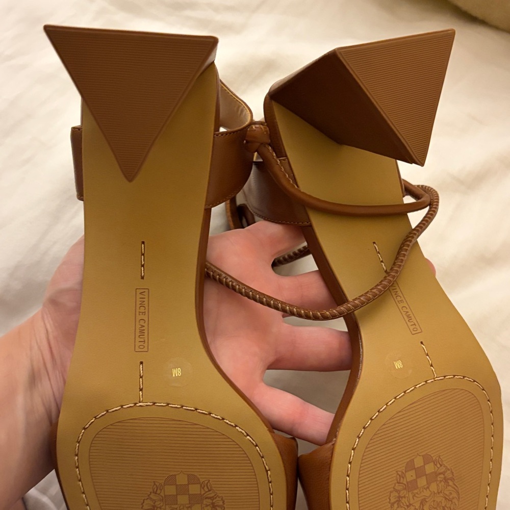 Vince Camuto Tan Leather Ankle-Tie Block Heel Sandal - Picture 4 of 4